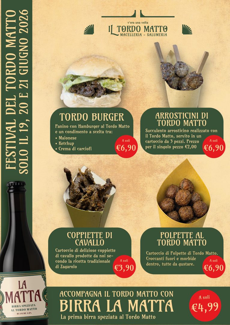 Menù del Festival del Tordo Matto — 19, 20 e 21 giugno 2026